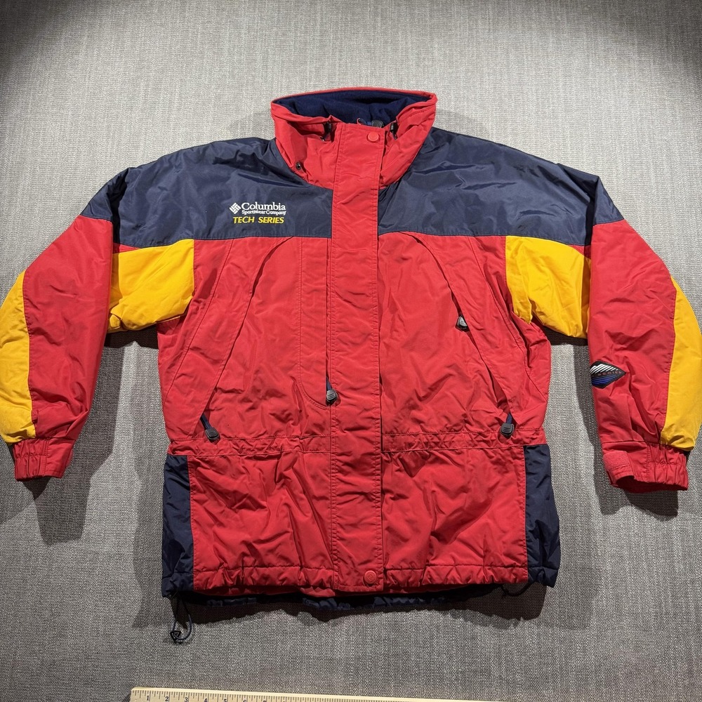 Vintage Columbia Jacket Womens Medium Red Tech Series Ski Parka 90s Colorblock